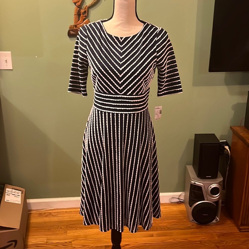 Blue and white drill striped Dress Barn dress size 4